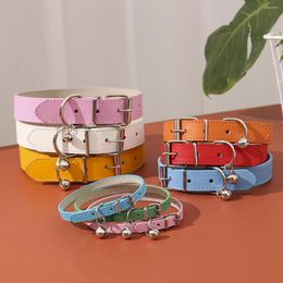 Dog Collars Japanese Style Pet Collar PU Leather Adjustable With Bell Cute Cat Puppy Accessories
