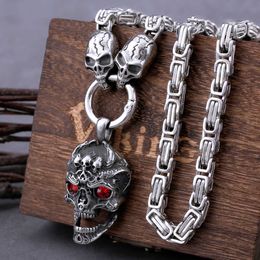 Pendant Necklaces Stainless Steel Red Eye Skull Pendant with Skull Square Chain Necklace Men's Fashion Pendant Necklace Hip Hop Male Jewelry Gift T230413