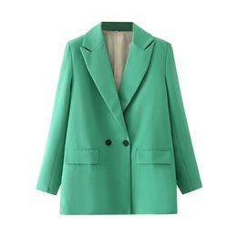 Giacca da donna verde moda ampia giacca OL primavera vintage blazer tinta unita doppio petto cappotti lunghi chic femminili per giacche da ragazza