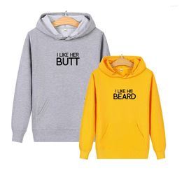 Women's Hoodies Unisex Men Women Sweatshirt For Couple Lovers Casual Tops Autumn I Like His Beard Letter Print Hooded Pullovers Fashion