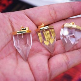 Pendant Necklaces 5pc Gold Plated Faceted Natural Gem Stone Point For Necklace White Clear Crystal Quartz Women Jewellery Gift