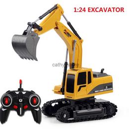 Diecast Model Cars 6 Channel 1 24 RC Excavator Toy RC Engineering Car Alloy and Plastic Excavator RTR For Kids Christmas GiftL231114