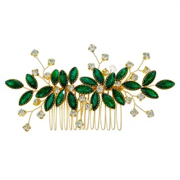 Hair Clips Jewellery Comb For Women Handmade Headdress Green Crystal Alloy Hedwear Festival Wedding Party Head Decor