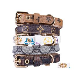 Dog Collars Leashes Leash Set Classic Presbyopia Designer Letters Pattern Print Pu Leather Fashion Casual Adjustable Dogs Cats Nec Dh8Vy