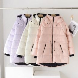 Winter MACKAGES Puffer Jacket Womens Down Jacket Girdle Waist Long Slim White Duck Down High Fluffy Coats EDANA Medium Length Down Jacket With Hood for Ladies