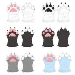 Five Fingers Gloves Lovely Plush Animal Claw Mitten Unisex Cartoon Paw Halloween Cosplay Full Finger Party Mittens Dress up 231114