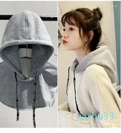 Ribbon Winter Hooded Fake Collar Thickened Sweater Hat Detachable Collar Rope Hat Adult Men Women Student Cotton