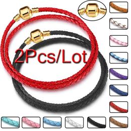 Charm Bracelets 2Pcs/Lot 45 Styles Combination PU Leather Chain For Women Men Fit DIY Beads Bracelet Bangles Boy Girls Jewelry Gift