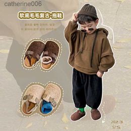 Slipper New Autumn Winter Children Korean Wool Shoes Fashion Warm Slippers Baby Casual Cotton Slippers Boys Girls Non-slip SlippersL231114