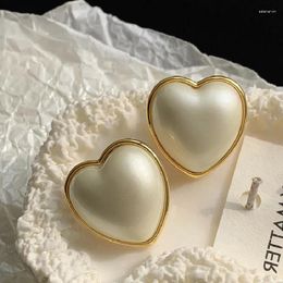 Stud Earrings Kshmir Korean Fashion White Pearl Love Heart For Women Girls Trendy Elegant Retro Jewellery Party Accessories