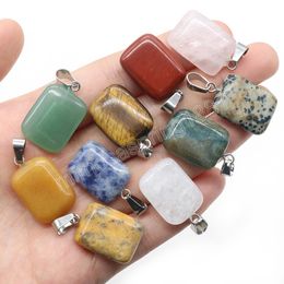 Natural Stone Pendants Rose Quartz Agate Square Healing Crystals Stone Charms for Jewellery Making DIY Necklace Earrings Women