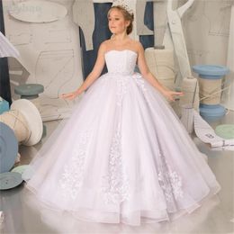Girl Dresses A White Pearl Princess Appliques Glitter 2-14 Year Old Birthday Party Gown First Communion Floor Length Dress