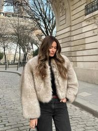 Womens Fur Faux Warm Fluffy Jacket Coat Women Loose Long Sleeve Vneck Female Cardigan Winter Fashion Lady Overcoat Streetwear 231113