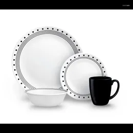 Plates Corelle Classic City Block 16-Piece White And Black Dinnerware Set