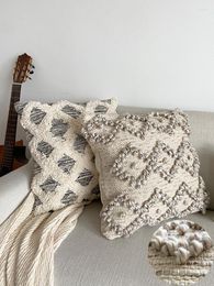 Pillow Morocco Handwoven Tufted Throw Cover Tassel Beige Vintage Living Room Sofa Bohemian 45X45cm