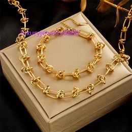 Stainless steel chunky knot bracelet couple necklace fine Jewellery set for women