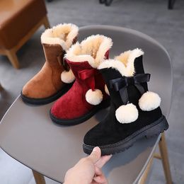 Boots Botas De Nia Child Snow Plush Ankle Anti Slip Cotton Shoe Bow Tie Girl Boot Platform Kid Kid s 231113