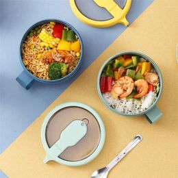 Dinnerware Noodle Bowl With Lid Handle Insulation Cover Anti-scalding Fresh-keeping Box Plastic Leak-Proof Korean Instant
