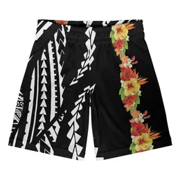 Men's Shorts Polynesian Tribal Hawaiian Totem Tattoo Hawaii Prints Men Basketball Pants Elastic Waistband Patchwork Casual