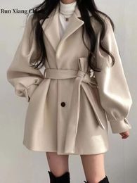 Wool wełniana mieszanka krótkiego wełnianego płaszcza jesień zima ciężka swobodny styl hepburnowy modny i prosty najlepszy 231114
