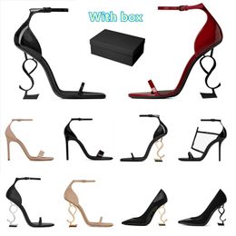 Women High heels Dress Shoes Designer Luxury patent leather Gold Tone Triple Black White Suede Womens Lady Miss Fashion Sandals Party Wedding Office Pumps