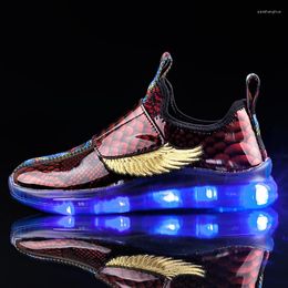 Athletic Shoes Blue Children Light Led Luminous Boys Girls USB Charging Sport Casual Wing Kids Glowing Sneakers