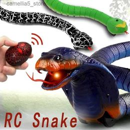 Electric/RC Animals Fun Rc Snake Robots Toys for Kids Boys Children Girl Remote Control Animals Prank Cat Pets Simulation Rattlesnake Electric Cobra Q231114