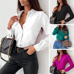 Women's Blouses Solid Colour Women Top Slim Fit Shirt Chic Single-breasted Lapel Blouse Elegant Spring/autumn Business For Formal