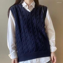 Women's Sweaters Twist Pullover Simple Korean Knitted Vintage V-Neck Knitwear Vest Casual Preppy Jumper Sleeveless Pullovers