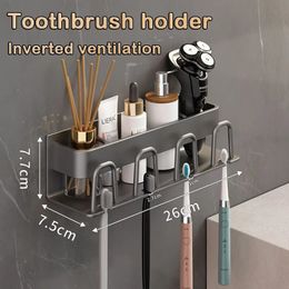 Bath Accessory Set Punch Free Wall Mounted Electric Toothbrush Holder Hairdryer Stand Toothpaste Cup Bathroom Accessories Storage Organizer 231113