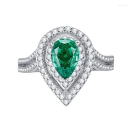 Cluster Rings 2023 S925 Silver High Carbon Diamond 6 9 Pear Shaped Green Ring Ins Style Fashion Versatile