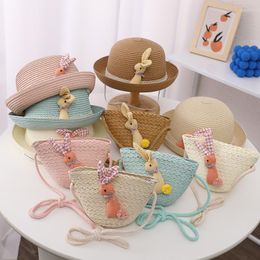 Hats Summer Hat And Bag Set For Girls Straw Handbags Sets Kid Outdoor Holiday Panama Cap Bags Baby Boy Sun