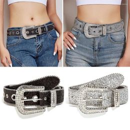 Belts Fashion Cowgirl Studded Glitter PU Leather Waistband Bling Crystal Rhinestone Belt