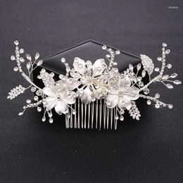 Hair Clips Wedding Comb Silver Colour Crystal Tiara Handmade Bride Headdress Flower Jewellery Princess Headband