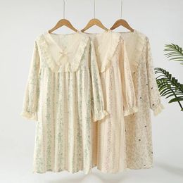 Women's Sleepwear 2023 Long Sleeved Nightgown Pyjamas Dress For Women Cotton Fitting Nightgowns Night Wear Home Sleepdress V-neck Lace