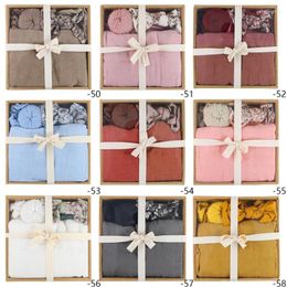 Blankets Baby Blanket Born Swaddle With Bow-hat Wrap Turban Headband Set Unisex Receiving Shower Gift For Infant