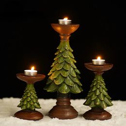 Candle Holders Resin Christmas Tree Candle Holder Figurines Christmas Decoration Candlestick Craft Home Interior Living Room Desktop Decor Item 231114