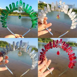 Hair Clips Witch Crown Band Natural Quartz Stone Healing Clip Headwear Accessories Crystal Forehead Water Drop Ornament