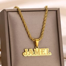 Pendant Necklaces Personalized Thick Bead Chain Necklace Custom Name For Women Men Stainless Steel Big Nameplate 231113