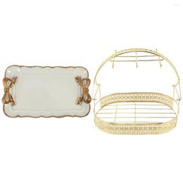 Baking Tools (5 In A Dozen)1 Pcs Bow Cake Storage Trays Makeup Organiser Dessert Plate 12X20cm White & 1