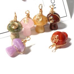 Pendant Necklaces Natural Stone Pendants Mushroom Shape Chakra Crystal Agate Copper Wire Knitting For Jewelry Making Necklace Decoration