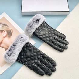 5A Quality Women Designer chaneity Mitten Sheepskin Gloves Winter Luxury Genuine Leather Brands Fingers Glove Warm Cashmere Inside Touch Screen