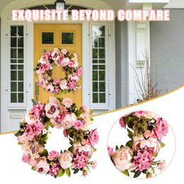Decorative Flowers Sunflower Stems Door Decoration Wreath Round Spring Home Artificial Peony Outdoor Garland Wooden Roses