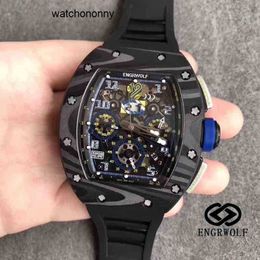 7750 r Richa Mill Engrwolf Rm011 Watch Series Automatic Timing Mechanical Black Tape Men sRI