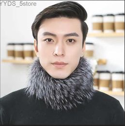 Scarves Men Knitted Winter Warm Real Fox Fur Scarf Elastic Neck Warmer Russia Luxury Winter Headbands YQ231114