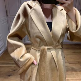 Women's Wool Blends High-end Winter Cashmere Coat Women Autumn Long Loose Camel Coat Water Ripple 100% Cashmere Lace Fashionable Casual Jacket 231113