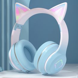 Cell Phone Earphones Cat Ear Bluetooth Headphones Wireless Music Colorful LED Light Gaming Headset Noise Cancelling Earphone Children Christmas Gifts 230414