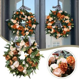 Decorative Flowers Spring Peony Wreath Simulation Flower Door Wall Hanging Home Decoration Mother's Day Easter Gate Fence