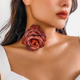 Choker Goth Oversize Rose Flower Sexy Clavicle Chain Necklace Wedding Adjustable Transparent Belt Retro Y2K Jewellery Accessories