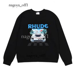 Designer Mens Rhude Hoodies Roundneck Printed Hoody Pullover Long Sleeve High Street Terry Cloth Sweatshirt Autumn Casual Top Womens 468 175